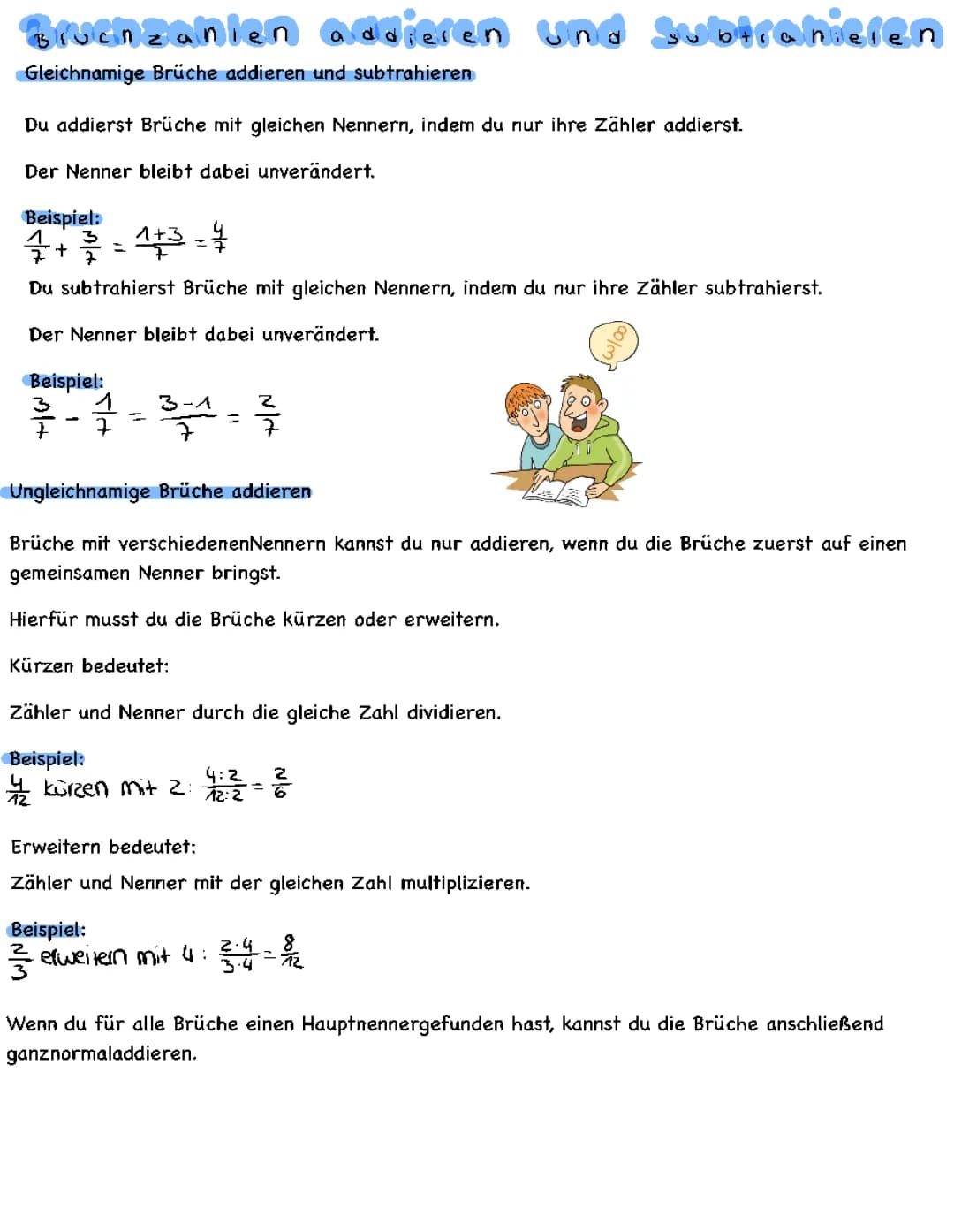 Bruchzahlen addieren und subtrahieren