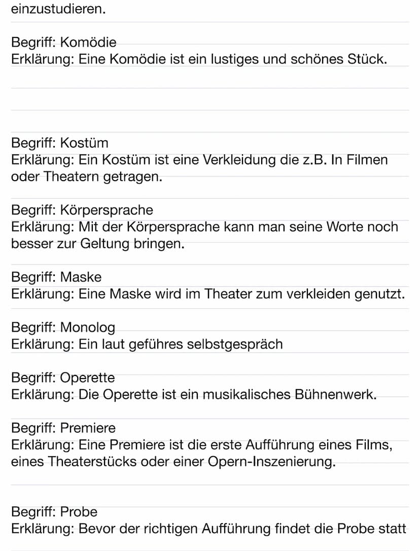 Glossar: Theaterbegriffe
Begriff: Abonnement
Erklärung: Ein Abonnement ist eine Dauer-Karte. Also das man
immer wieder ins Theater hinein ko