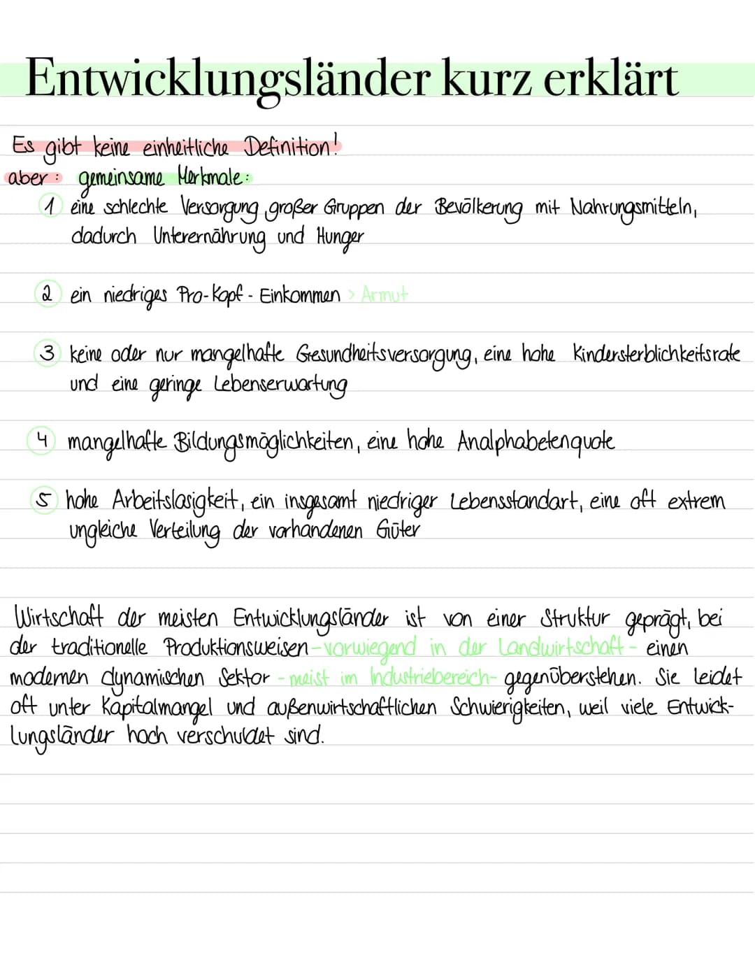 Entwicklungsländer Entwicklungsländer kurz erklärt
Es gibt keine einheitliche Definition!
aber gemeinsame Merkmale:
1 eine schlechte Versorg