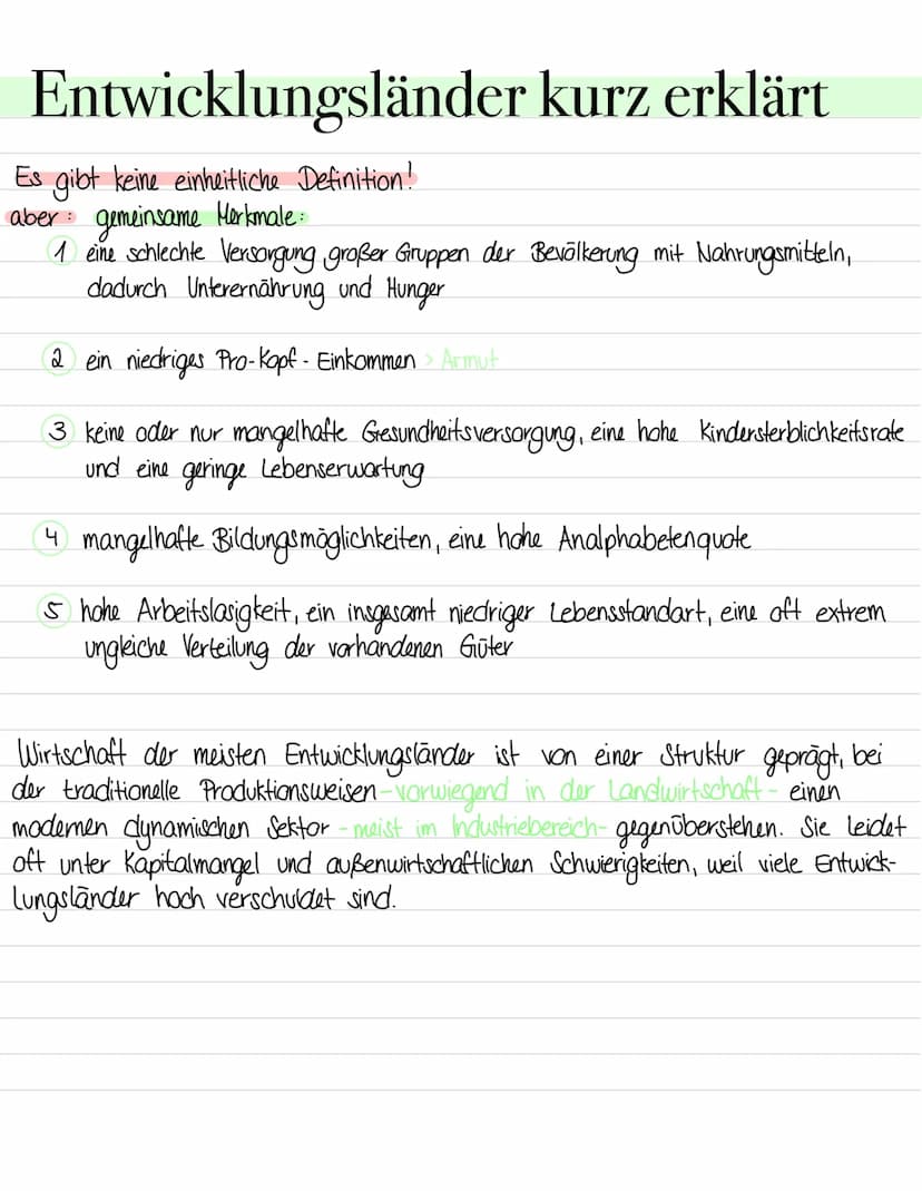 Entwicklungsländer Entwicklungsländer kurz erklärt
Es gibt keine einheitliche Definition!
aber gemeinsame Merkmale:
1 eine schlechte Versorg