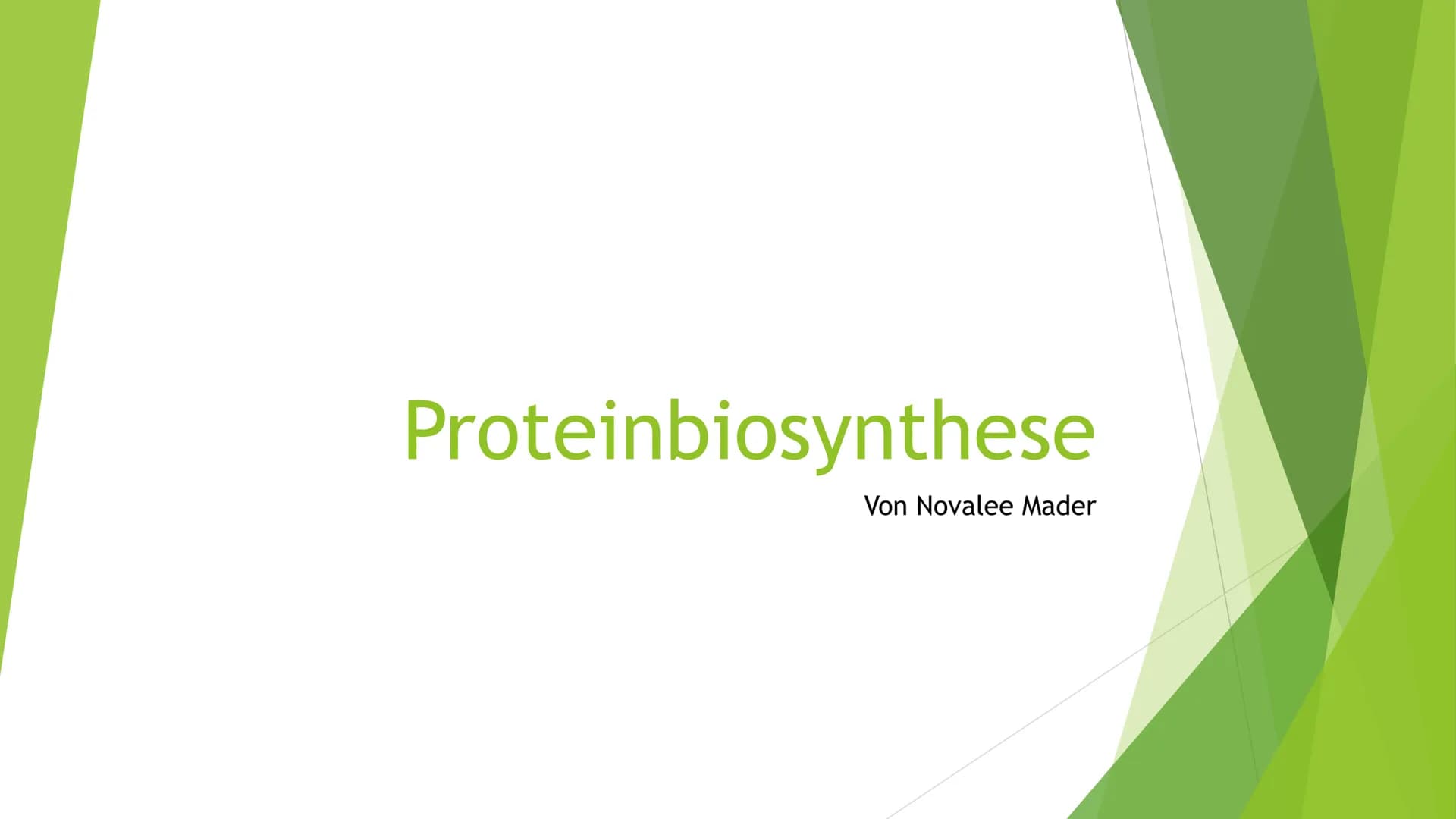 Proteinbiosynthese
Von Novalee Mader Gliederung:
1. Die Transkription der DNA = Initiation, Elongation, Termination
2. Die Prozessierung der