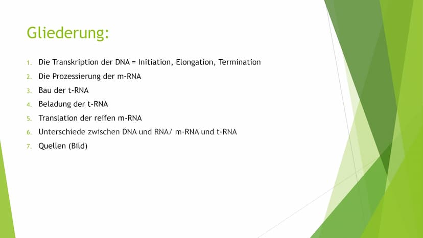 Proteinbiosynthese
Von Novalee Mader Gliederung:
1. Die Transkription der DNA = Initiation, Elongation, Termination
2. Die Prozessierung der