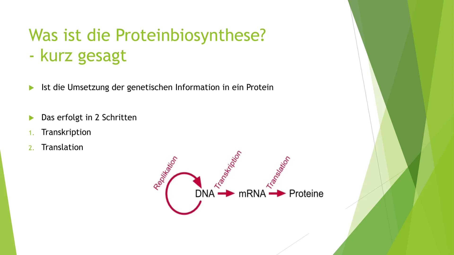 Proteinbiosynthese
Von Novalee Mader Gliederung:
1. Die Transkription der DNA = Initiation, Elongation, Termination
2. Die Prozessierung der