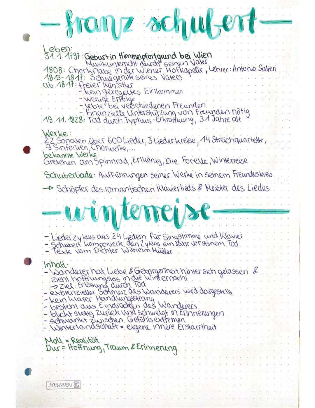 Franz Schubert, Winterreise, Musikanalyse, Quintenzirkel, Volkslied & Kunstlied