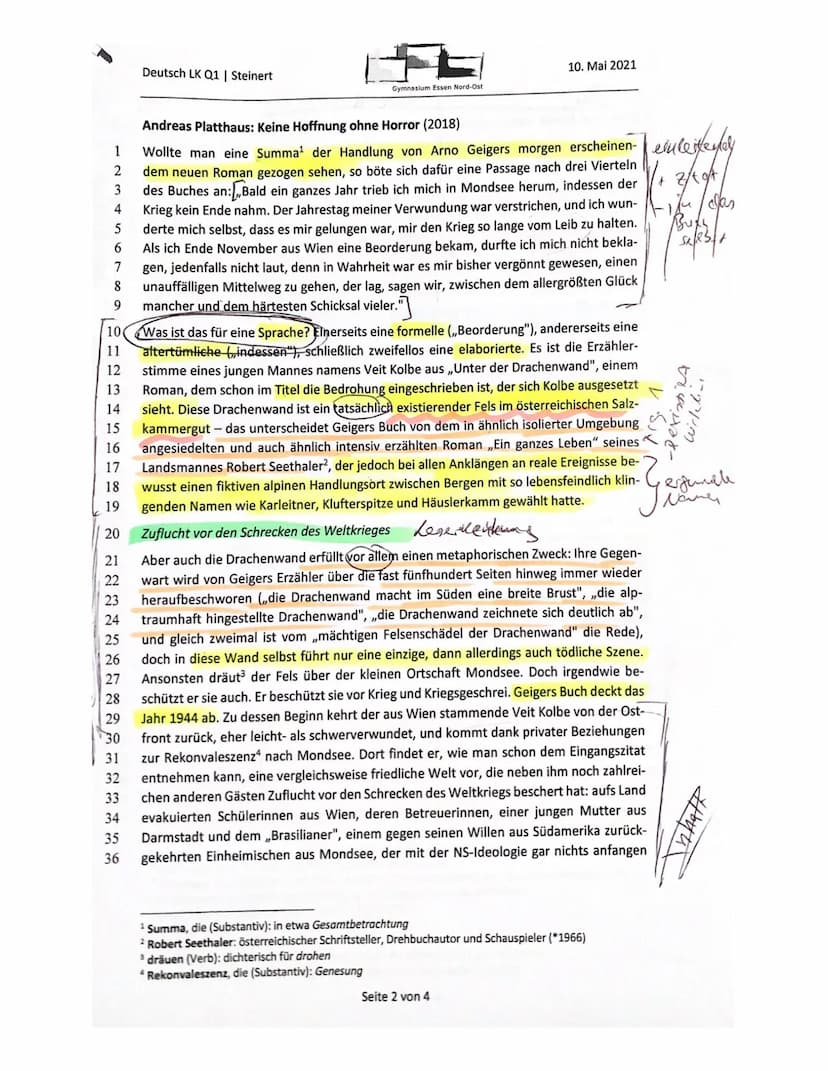 Aufgabenstellung:
Analysieren Sie die Rezension ,,Keine Hoffnung ohne Horror" von Andreas
Platthaus im Hinblick auf die Bewertung des Romans