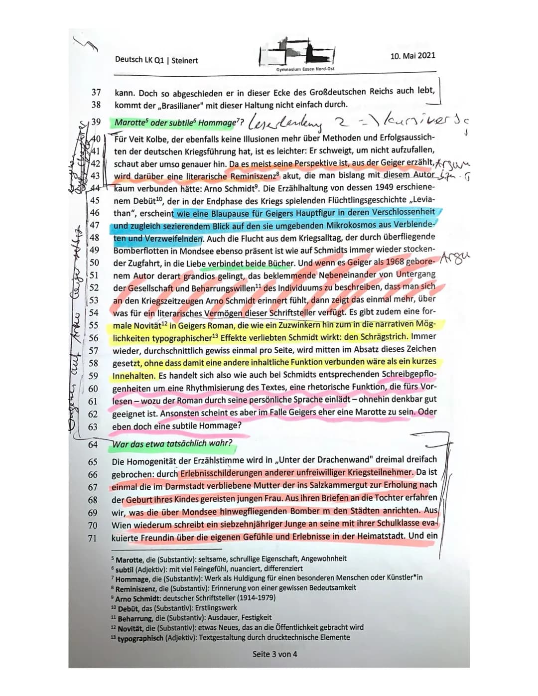 Aufgabenstellung:
Analysieren Sie die Rezension ,,Keine Hoffnung ohne Horror" von Andreas
Platthaus im Hinblick auf die Bewertung des Romans