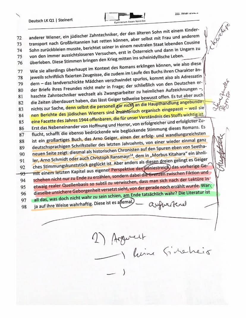 Aufgabenstellung:
Analysieren Sie die Rezension ,,Keine Hoffnung ohne Horror" von Andreas
Platthaus im Hinblick auf die Bewertung des Romans
