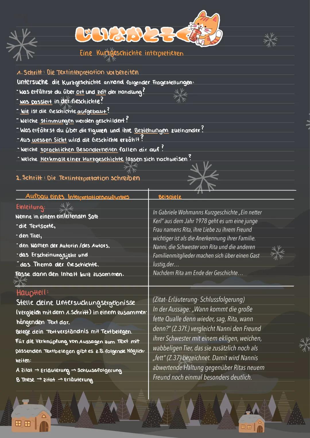 *
じいなかとそ
Eine Kurzgeschichte interpretieren

1. Schritt: Die Textinterpretation vorbereiten
Untersuche die Kurzgeschichte annand folgender F