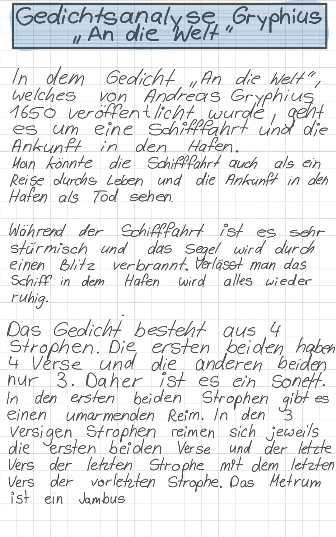 An die Welt von Andreas Gryphius Gedichtanalyse