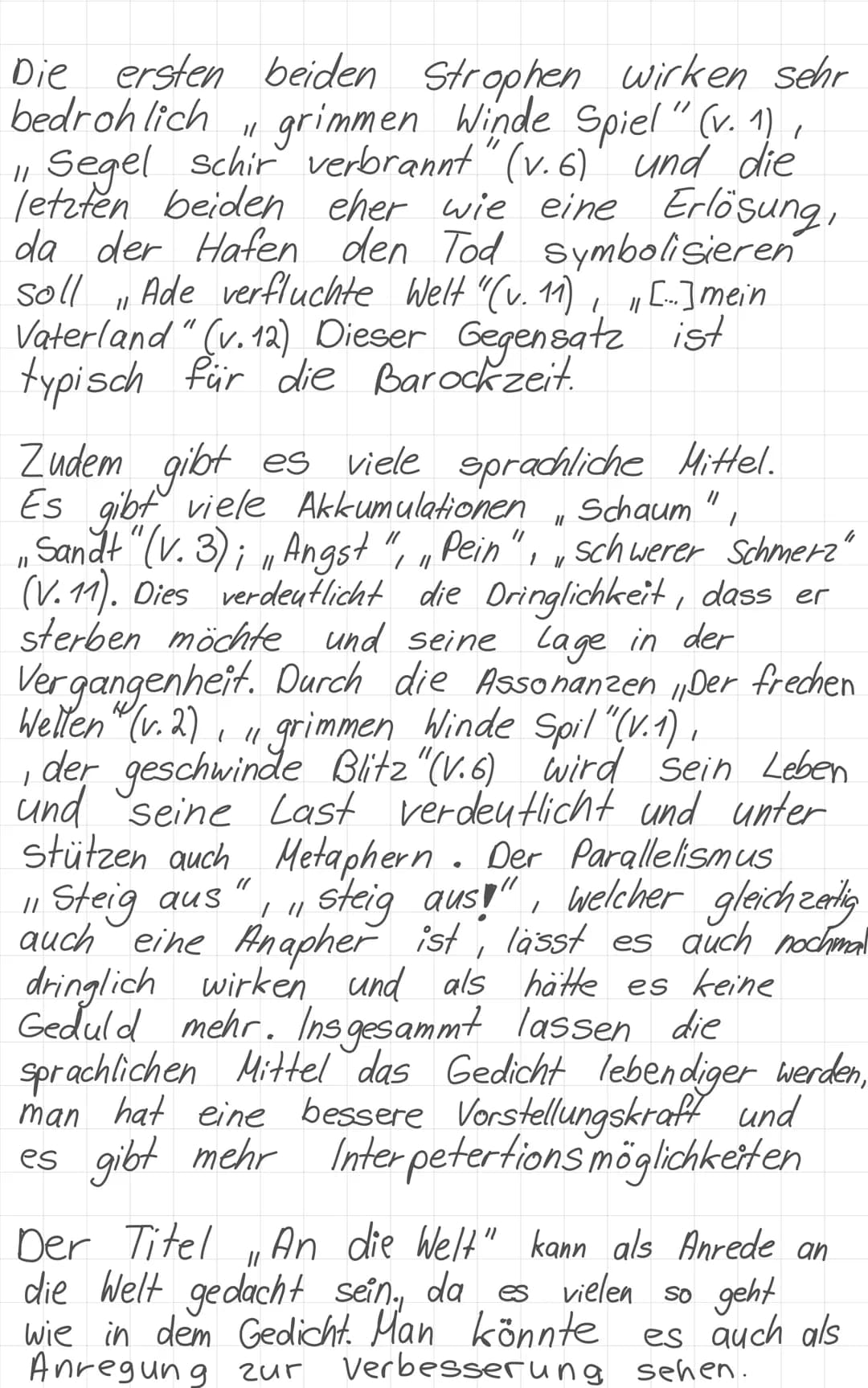 Gedichtsanalyse Gryphius
An die Welt
11
In dem Gedicht An die Welt",
welches von Andreas Gryphius
1650 veröffentlicht wurde, geht
es um eine