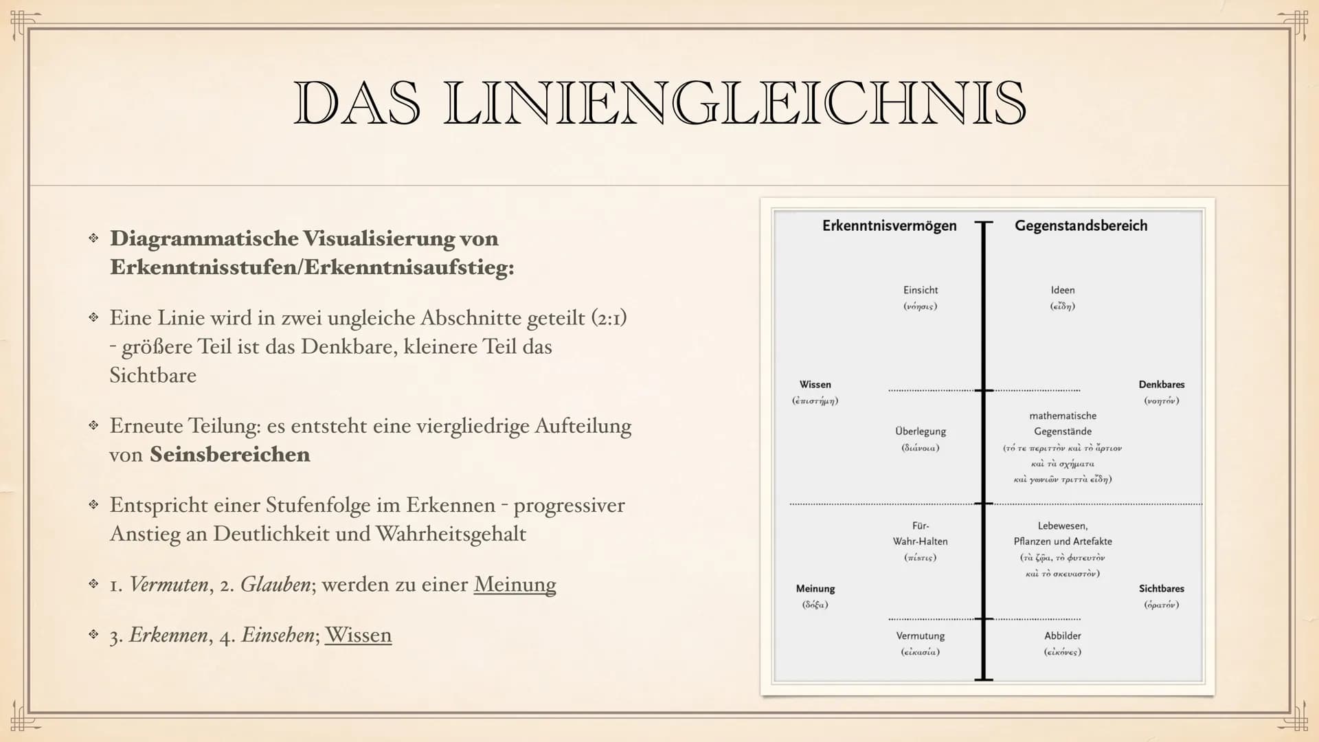 PLATONS
ERKENNTNISTHEORIE
EIN REFERAT VON LEONIE UND NURA ZU SEINER PERSON:
GEBOREN: UM 428 V. CHR. IN ATHEN
Sohn einer Einflussreichen Adel