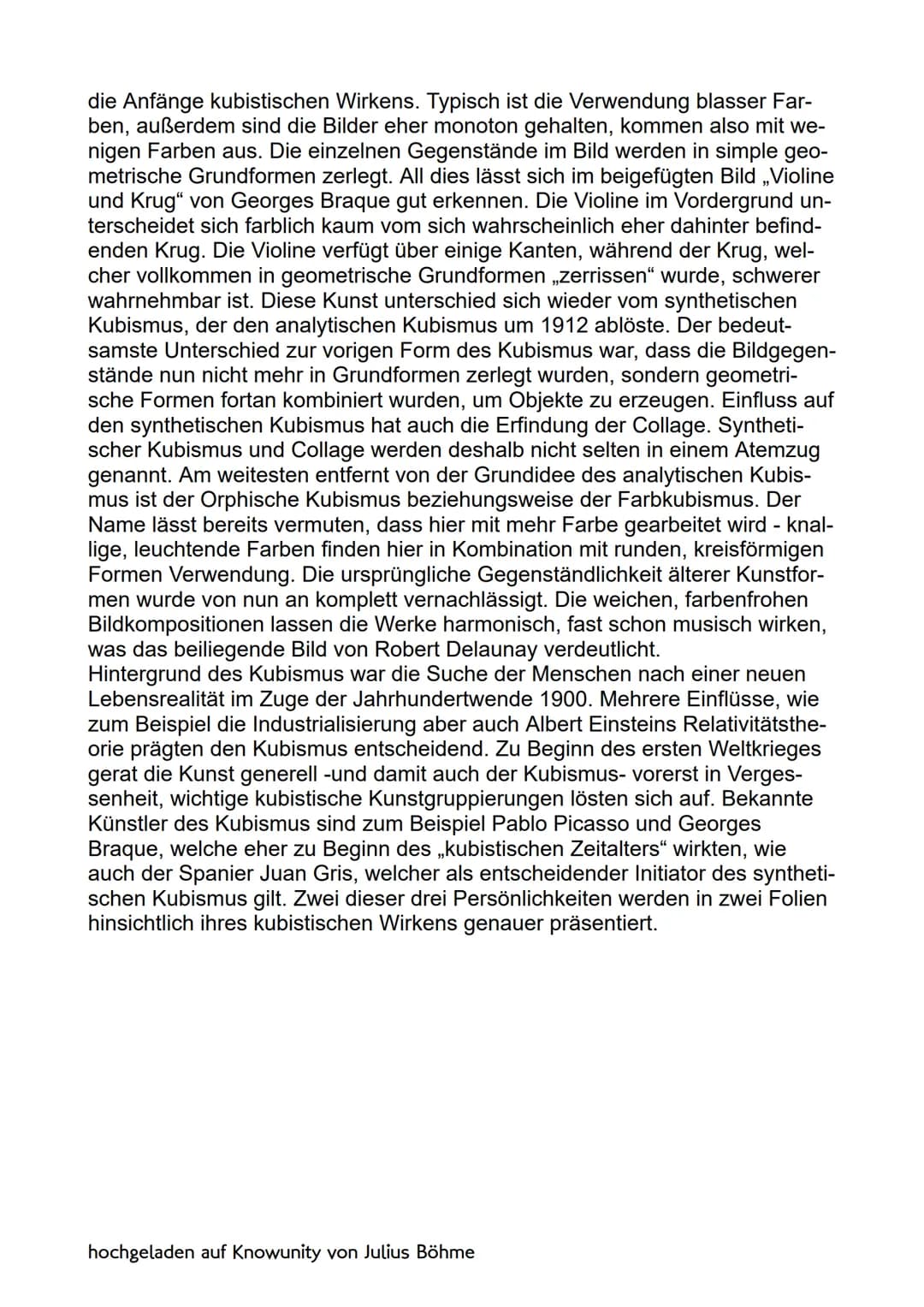 Kubismus - Kunst im 20. Jahrhundert
Zu Beginn des 20. Jahrhunderts kam es zu einem bedeutenden Umbruch in
der Kunst: Expressionismus und Rea