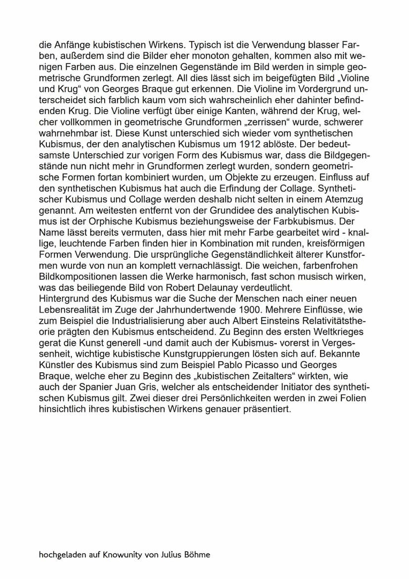 Kubismus - Kunst im 20. Jahrhundert
Zu Beginn des 20. Jahrhunderts kam es zu einem bedeutenden Umbruch in
der Kunst: Expressionismus und Rea