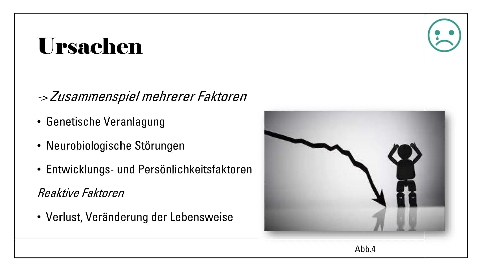 Eva Gedig, Sophia Pipew
05.05.2022
Depressionen und die
Wirkung von
Antidepressiva
Abb.1 Gliederung
1 Depressionen
Allgemeines
Ursachen
Symp