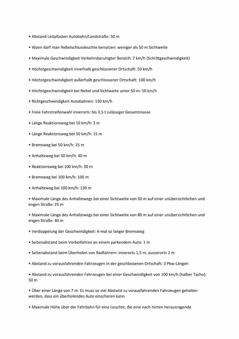 Wichtiges Wissen für die Theorieprüfung Klasse B
• Profiltiefe: mindestens 1,6 mm
• Ladung darf nach vorne um 50 cm hinausragen: ab einer Hö