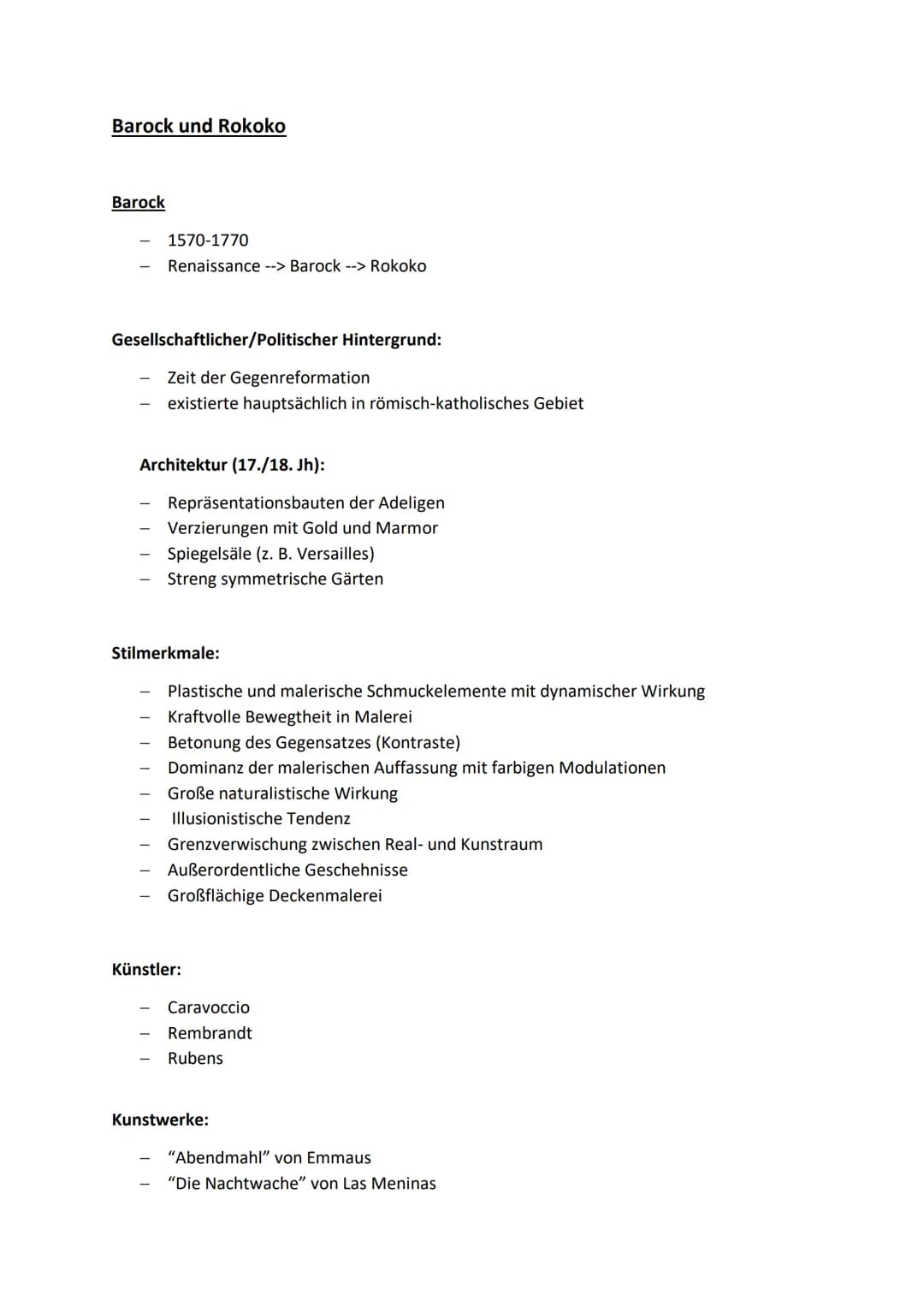Barock und Rokoko
Barock
1570-1770
Renaissance --> Barock --> Rokoko
Gesellschaftlicher/Politischer Hintergrund:
Zeit der Gegenreformation
e