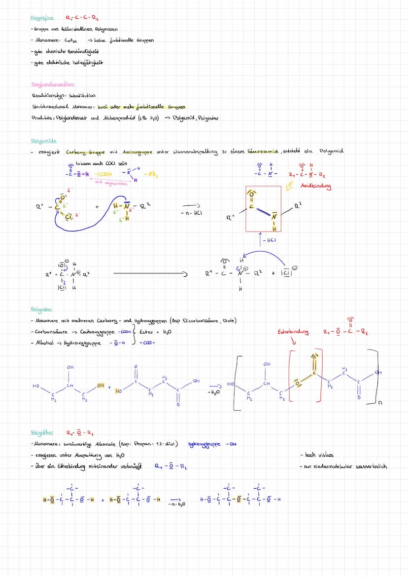 -langhettige llaksomolchile ->
L> synthetisch hergestellt
↳ entstehen durch chemische Verknüpfungen aus vielen Mlonomeren
- Struktur und Eig