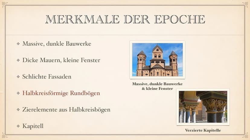ROMANIK F
> Allgemeine Daten
◆ Dauer der Epoche
→ Stilphasen
Vorromanik
INHALTSVERZEICHNIS
• Merkmale der Epoche
Architektur
Pfeiler & Säule