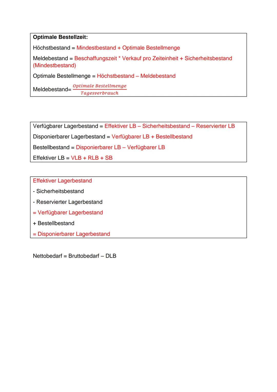 # Formeln Lager

Lagerkennzahlen

Durchschnittlicher Lagerbestand = $\frac{JAB+JEB}{2}$

= $\frac{JAB+12MEB}{13}$

= $\frac{QAB+3MEB}{4}$

U