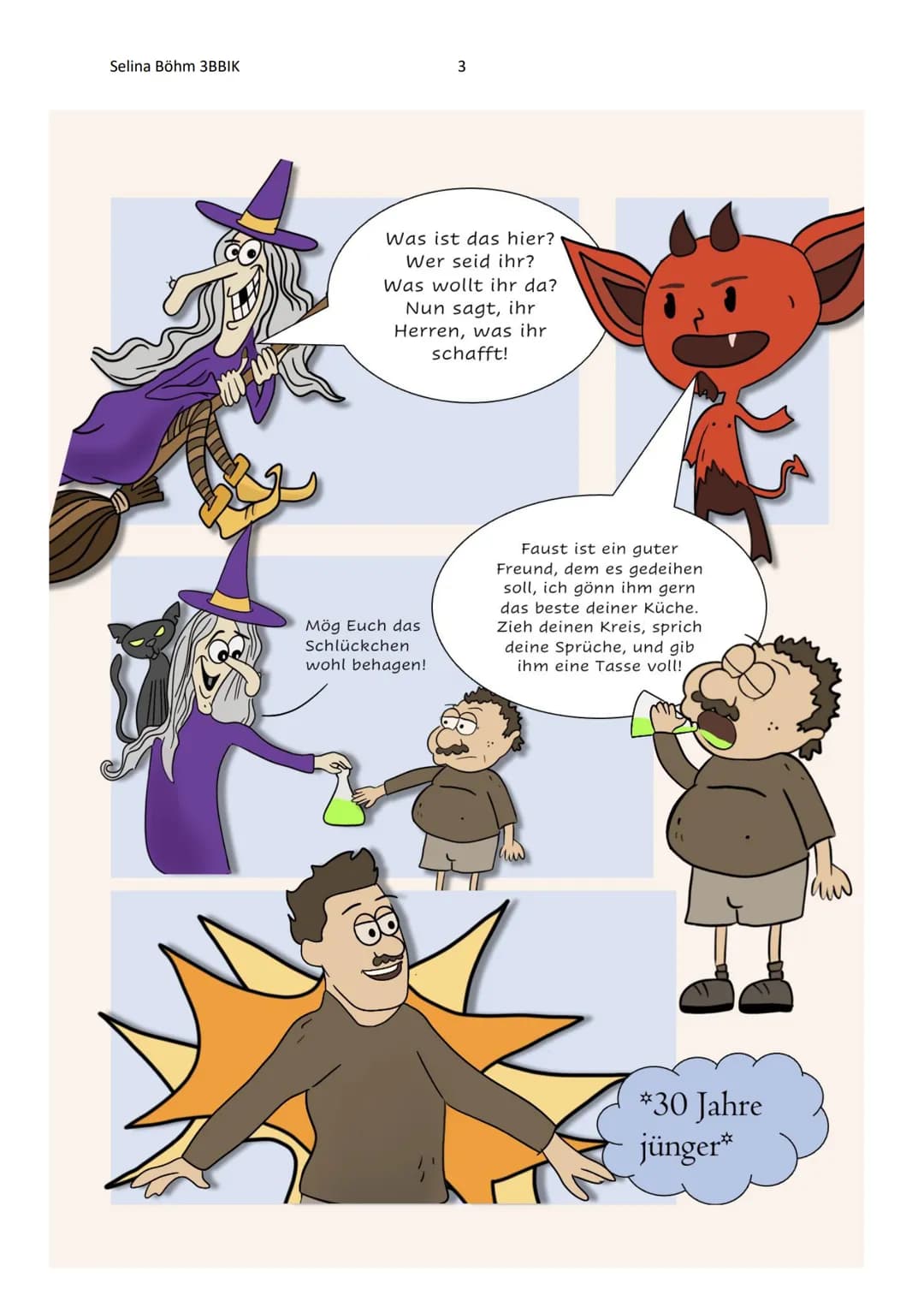 Selina Böhm 3BBIK
1
Gretchentragödie
Comic
Ich habe mich dazu entschieden, die Tragödie in einem Comic darzustellen. Alle
Personen hab ich m