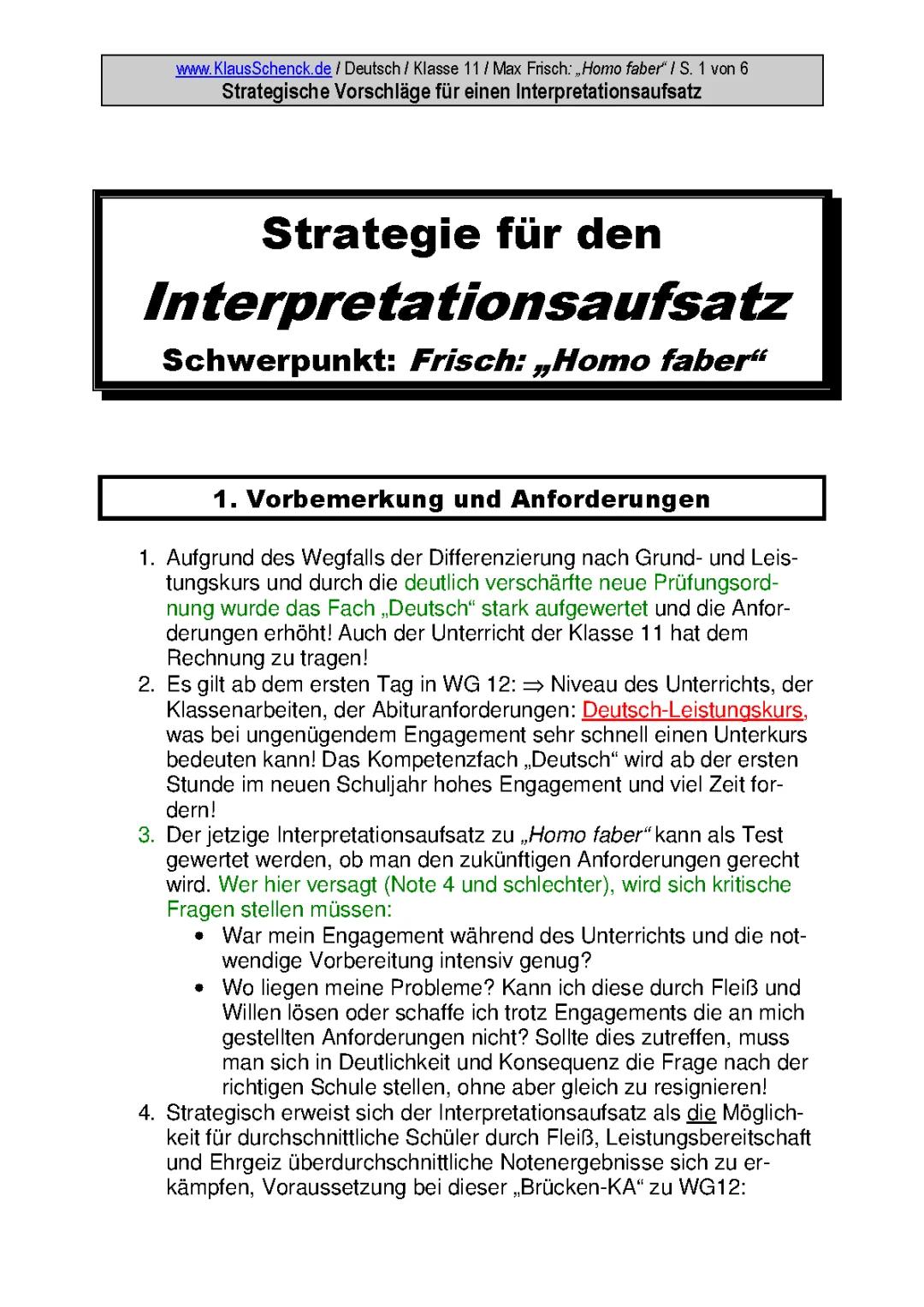 Homo faber Zusammenfassung und Interpretation für Klasse 11