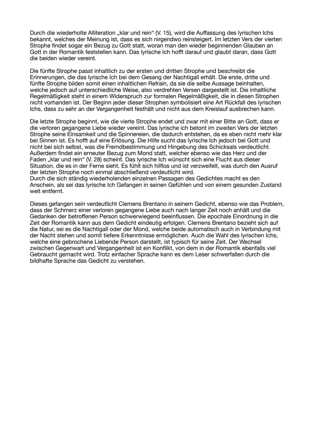 Interpretiere das Gedicht ,,der Spinnerin Nachtlied" von Clemens Brentano unter Berücksichtigung
von inhaltlichen sowie sprachlich-formalen 