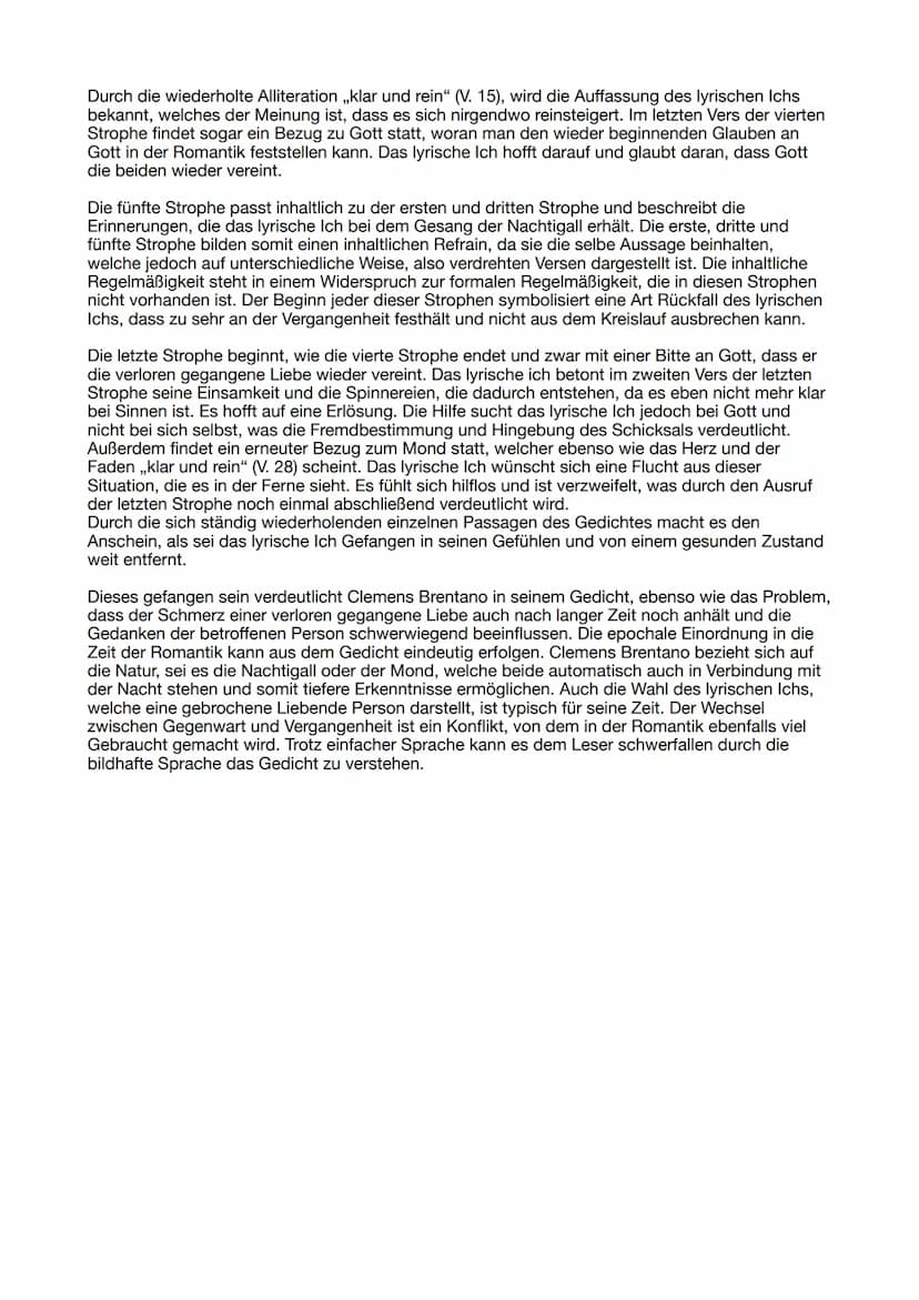 Interpretiere das Gedicht ,,der Spinnerin Nachtlied" von Clemens Brentano unter Berücksichtigung
von inhaltlichen sowie sprachlich-formalen 