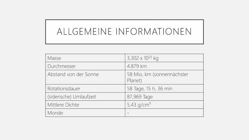 MERKUR
Nik Dömeland & Luise Hamsch, 9c ●
●
●
GLIEDERUNG
Allgemeine Informationen
Besonderheiten
Quellen ALLGEMEINE INFORMATIONEN
Masse
Durch