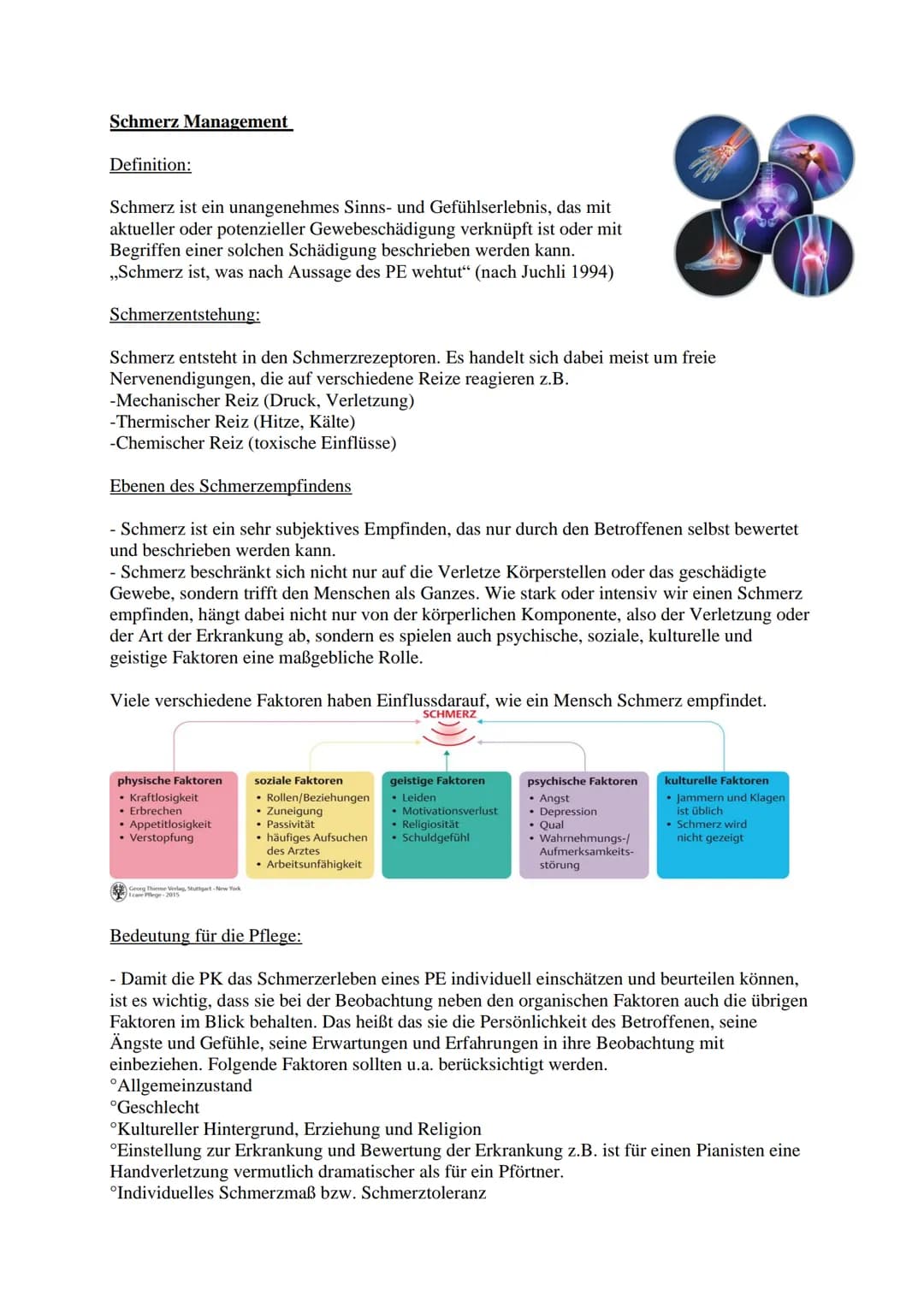 Schmerz Management
Definition:
Schmerz ist ein unangenehmes Sinns- und Gefühlserlebnis, das mit
aktueller oder potenzieller Gewebeschädigung