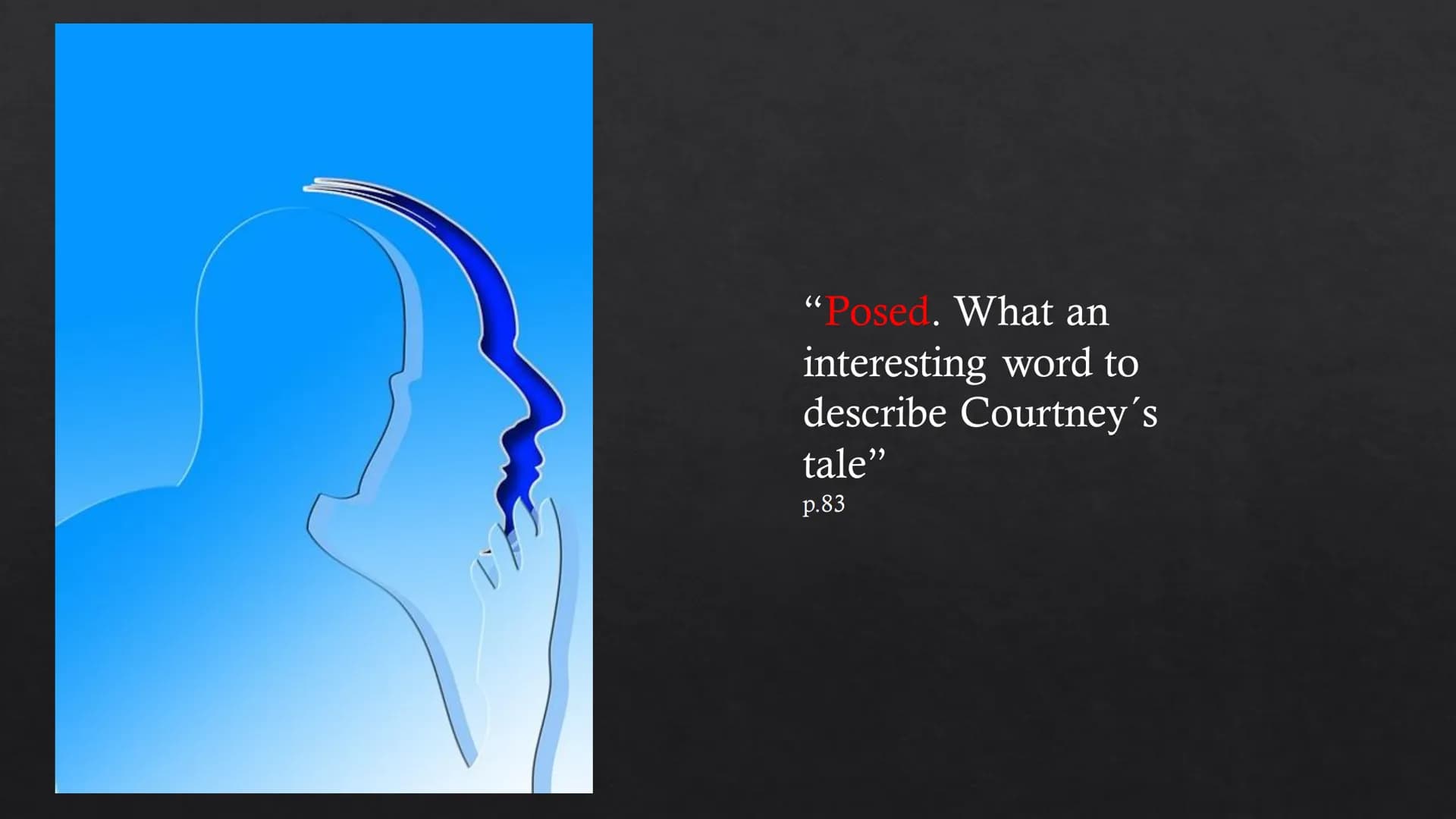 You
are
C
just
SO
sweet, right?
wrong.
Cassette 3/ side
A:
Courtney
Crimsen "Posed. What an
interesting word to
describe Courtney's
tale"
p.