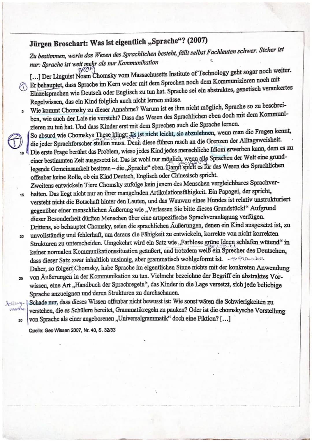 Deutsch LK Klausur Sachtextvergleich zum Thema Spracherwerbstheorie, 