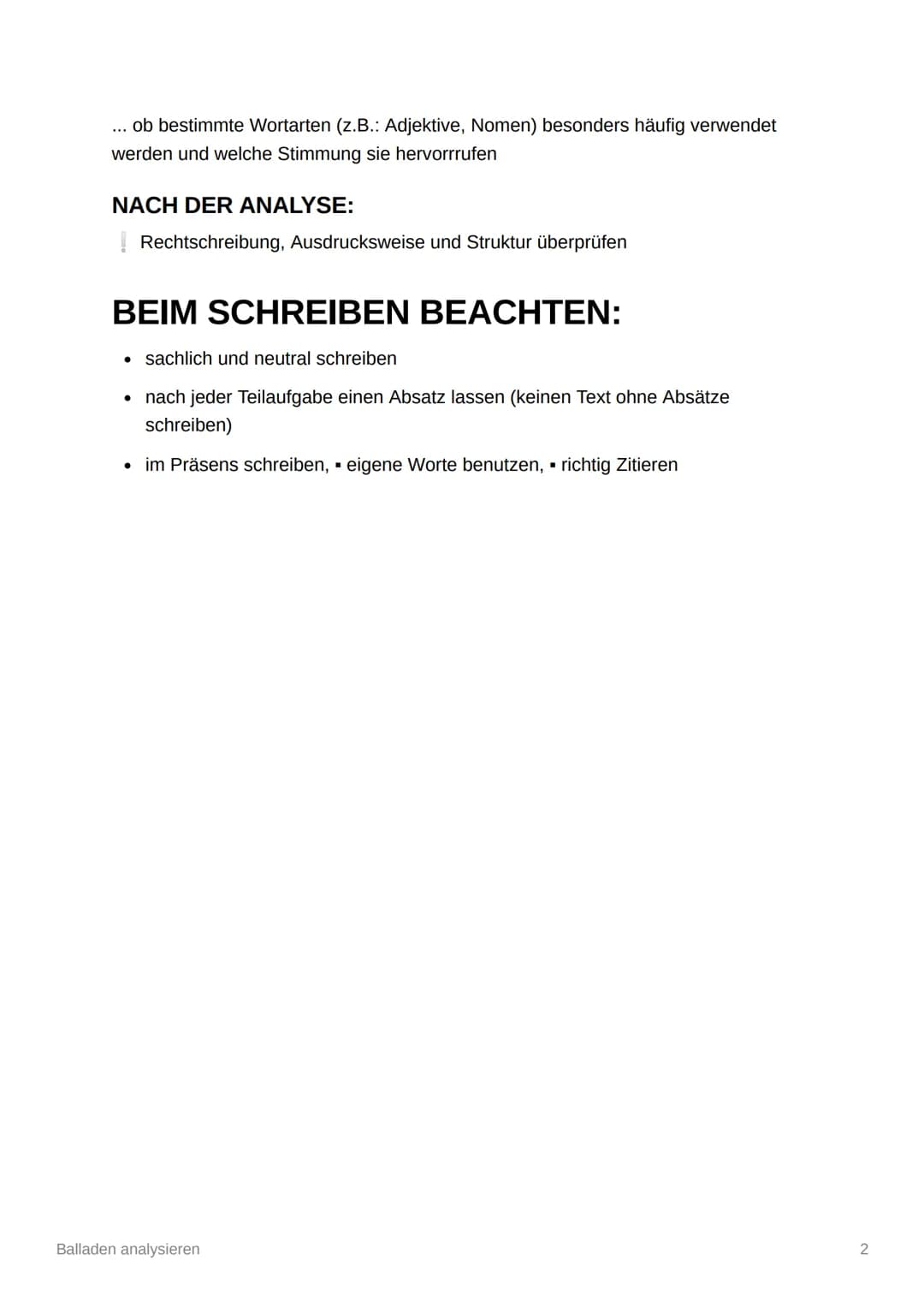Balladen analysieren
VOR DER ANALYSE:
1. gründliches Lesen
2. unbekannte Wörter nachschlagen oder aus dem Zusammenhang schließen
3. wichtige