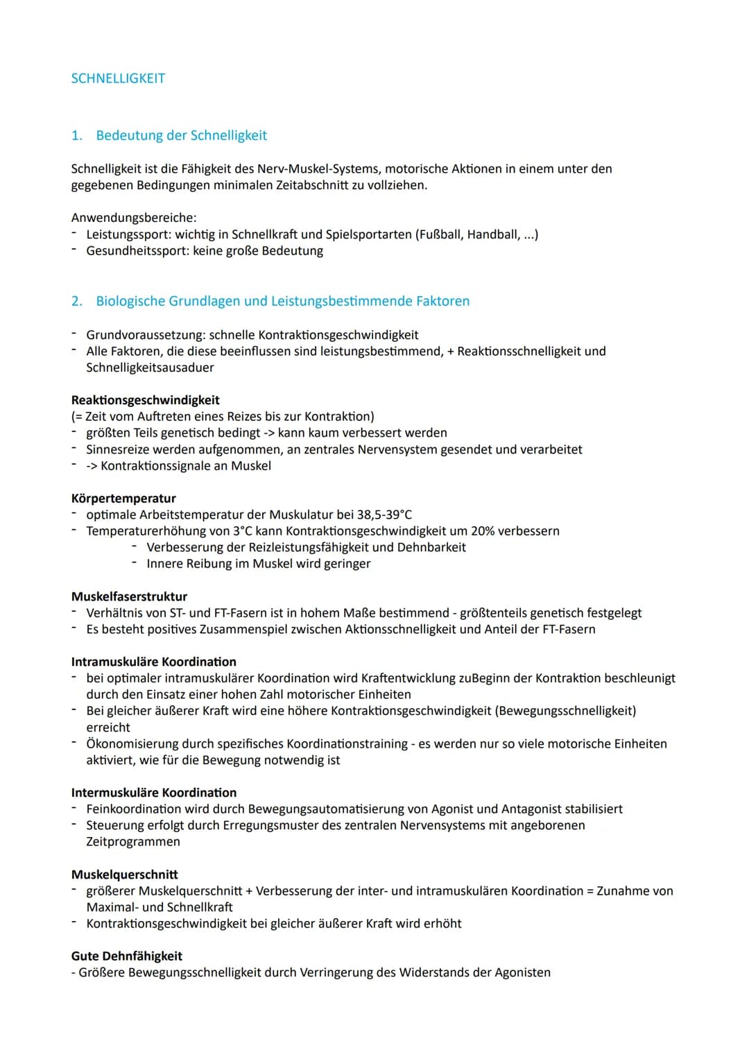 SCHNELLIGKEIT
1. Bedeutung der Schnelligkeit
Schnelligkeit ist die Fähigkeit des Nerv-Muskel-Systems, motorische Aktionen in einem unter den