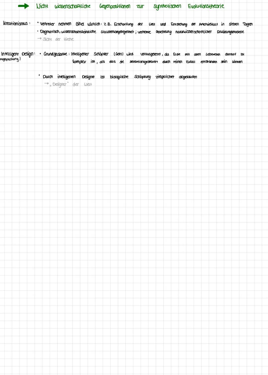 Kreationismus:
Nicht wissenschaftliche Gegenpositionen zur Synthetischen Evolutionstheorie
• Vertreter nehmen Bibel wörtlich: 2.B. Erschaffu