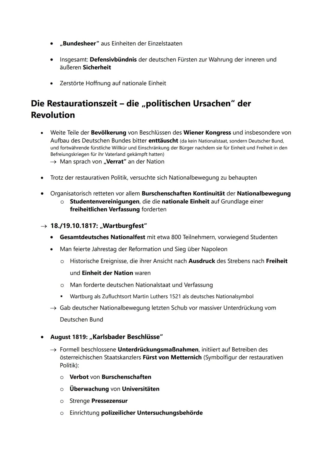 VORMÄRZ
Nationalismus, Liberalismus, Restauration:
Politische und wirtschaftliche/soziale Ursachen der
Revolution, Ziele und Träger der Revo
