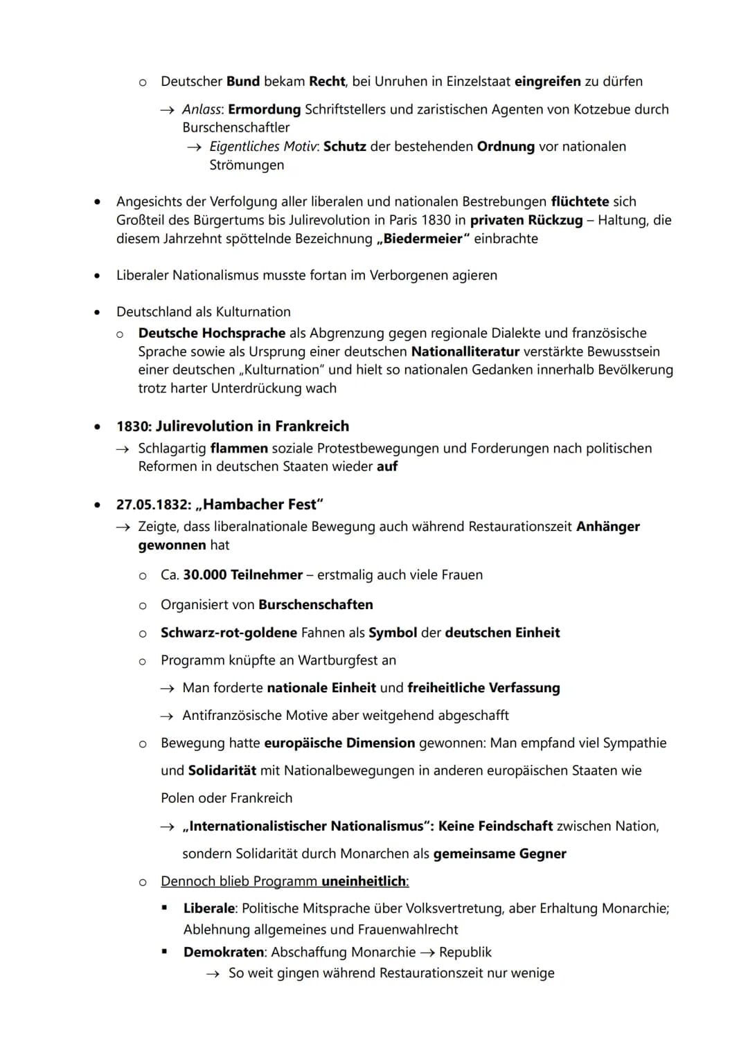 VORMÄRZ
Nationalismus, Liberalismus, Restauration:
Politische und wirtschaftliche/soziale Ursachen der
Revolution, Ziele und Träger der Revo