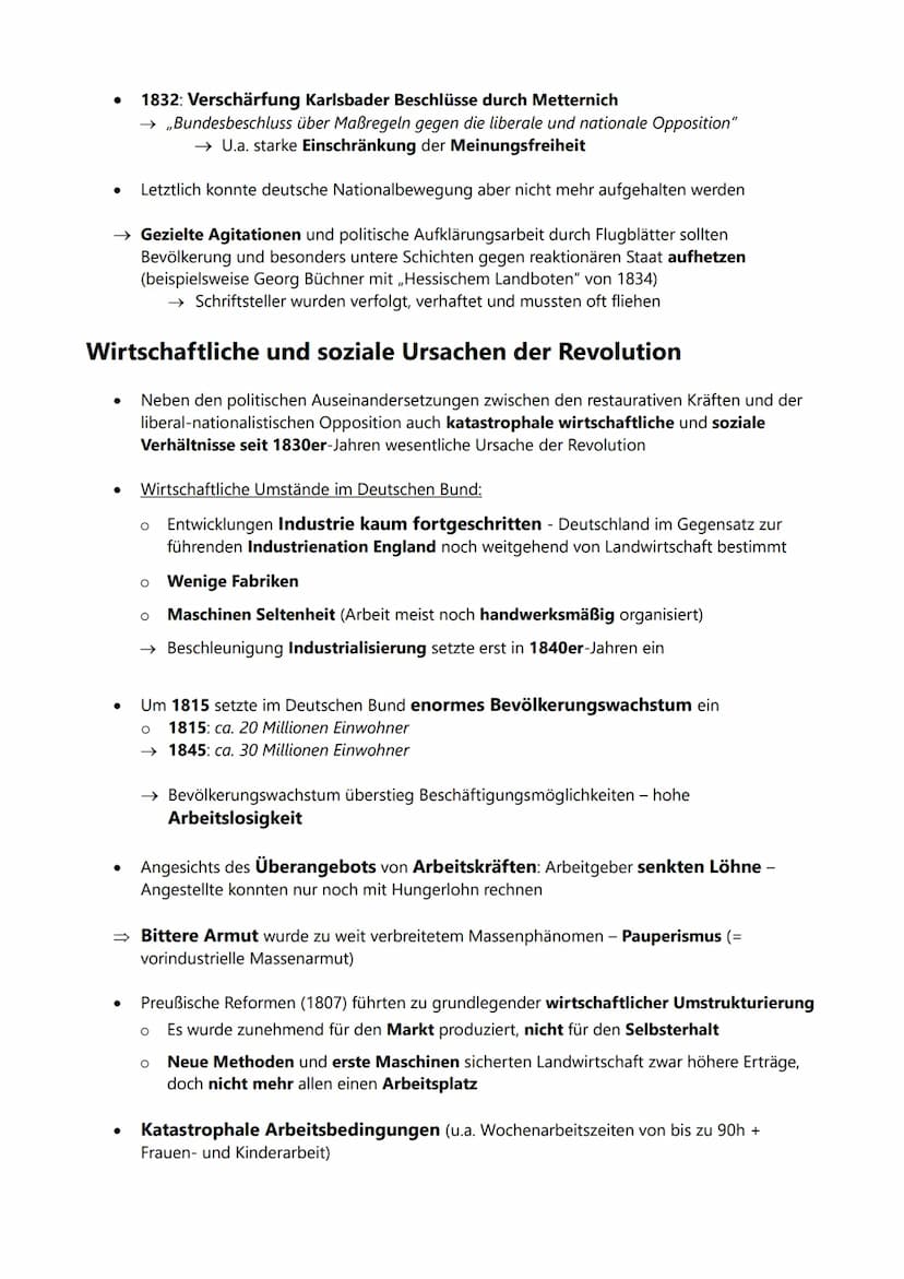 VORMÄRZ
Nationalismus, Liberalismus, Restauration:
Politische und wirtschaftliche/soziale Ursachen der
Revolution, Ziele und Träger der Revo