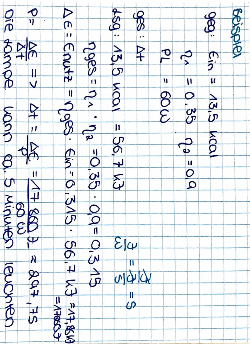 Deistung
Wenn in At AE übertragen wird gilt
P= AE
€
41
Formelzeichen: P
Einheit: [P] =^3 = 1W (Watt)
13
Zusammen nang wirkungsgrad 2
= Enutz
