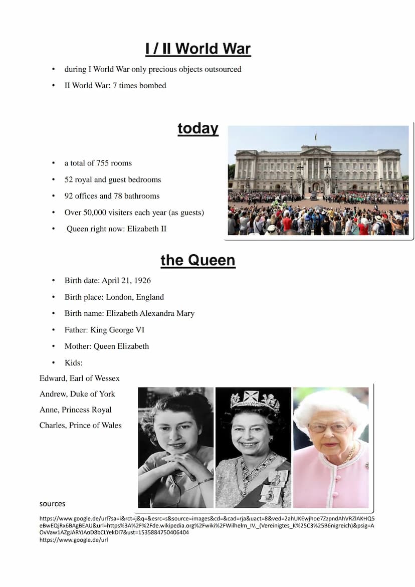 ●
●
●
●
●
●
●
●
●
Handout
Buckingham Palace
The Palace
home of the kings and queens of England
Queen Elizabeth II living there
if The Queen 
