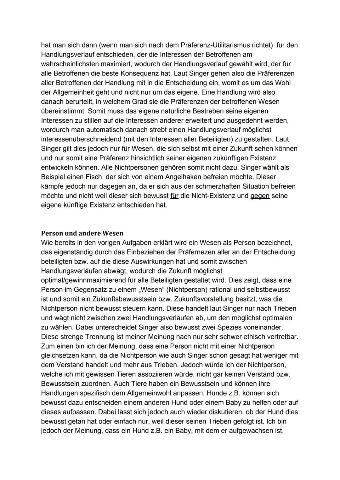 Ethik GK Q2
18.03.2020
Jonna Jaschke
Peter Singer - Präferenz-Utilitarismus
Begriffe
Peter Singer hat den Menschen mit zwei verschiedenen Be