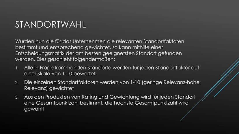 STANDORTFAKTOREN
Erdkunde Standortfaktoren
Die Wahl des richtigen Standortes ist eine wichtige und langfristige Unternehmensentscheidung. Hi