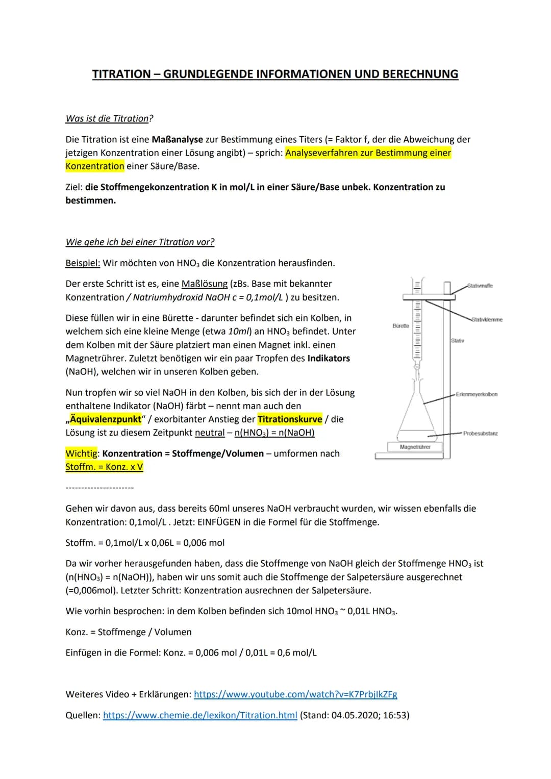 TITRATION - GRUNDLEGENDE INFORMATIONEN UND BERECHNUNG
Was ist die Titration?
Die Titration ist eine Maßanalyse zur Bestimmung eines Titers (