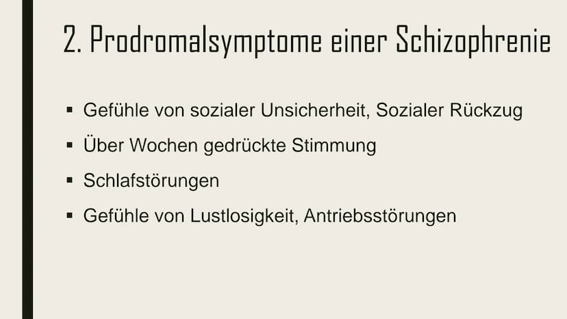 Schizophrenie Leral Schizophrenie - Übersicht
1.Was ist Schizophrenie ?
2.Symptomatik
3. Varianten
4.Auslöser
5.Behandlung
6. Quellen 1.Was 