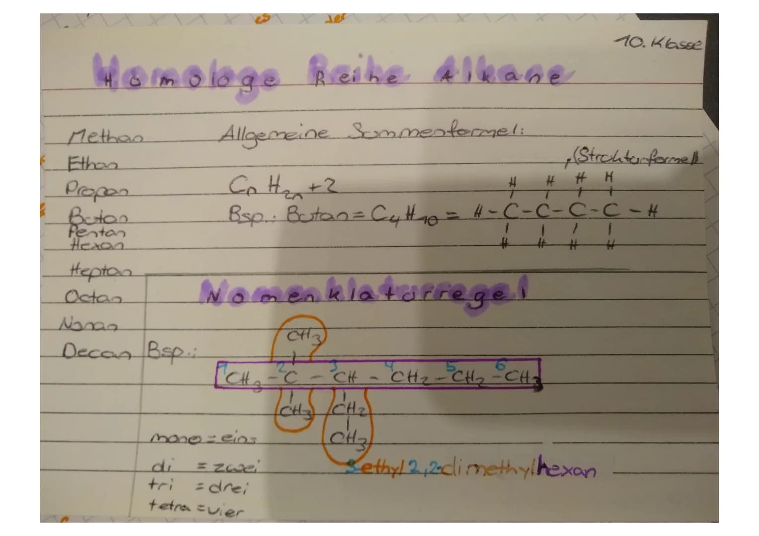 Monologe Reihe Alleane
Methan
Ethan
Propon
& Buton
Penton
Hexen
Hepton
Ostan
Noras
Decan Bsp.:
Allgemeine Sommenformel:
Ca Hertz
4 # # H
T
B