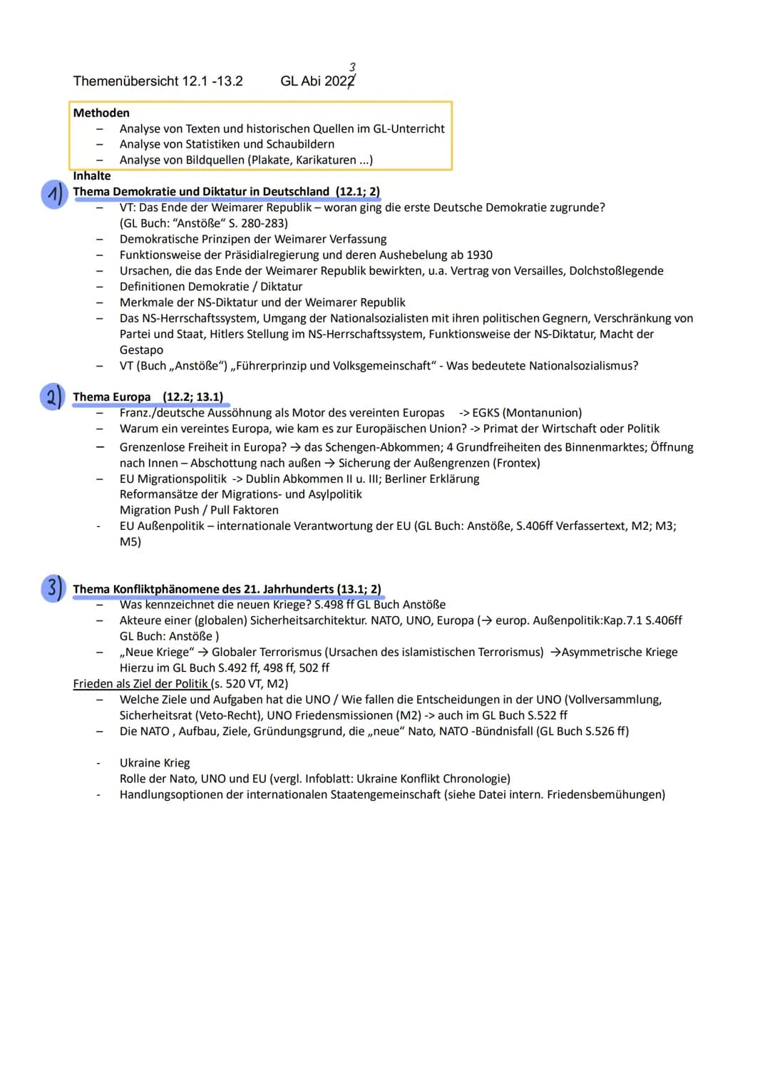 Gesellschaftslehre - Abitur
Zusammenfassung
88888
Itu Themenübersicht 12.1 -13.2 GL Abi 2027
Methoden
Analyse von Texten und historischen Qu