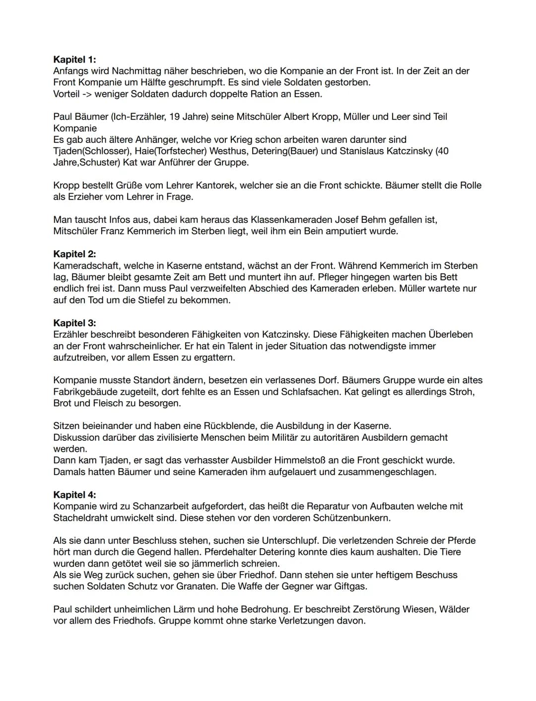 Kapitel 1:
Anfangs wird Nachmittag näher beschrieben, wo die Kompanie an der Front ist. In der Zeit an der
Front Kompanie um Hälfte geschrum
