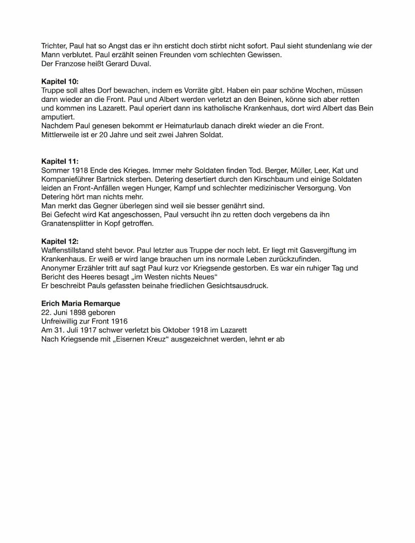 Kapitel 1:
Anfangs wird Nachmittag näher beschrieben, wo die Kompanie an der Front ist. In der Zeit an der
Front Kompanie um Hälfte geschrum