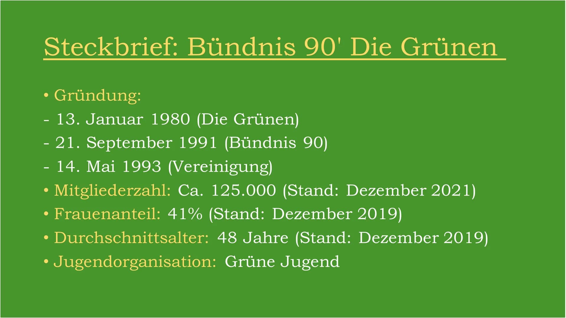 BÜNDNIS 90
DIE GRÜNEN Inhaltsverzeichnis
●
●
●
●
●
●
Steckbrief der Partei
Gründung
Grundwerte
Mitglieder
●
Parteivertreter
Wahlergebnisse
W