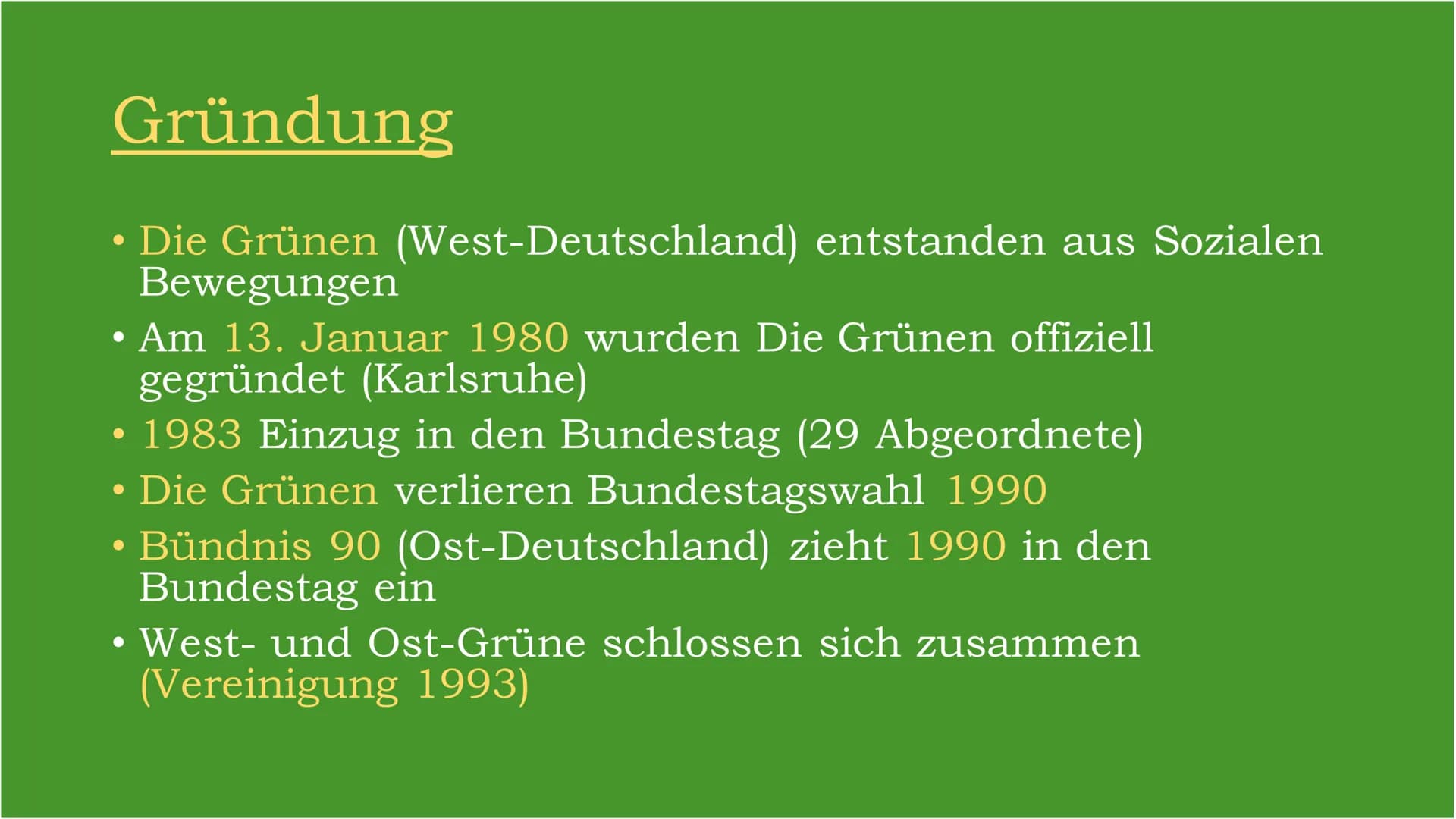 BÜNDNIS 90
DIE GRÜNEN Inhaltsverzeichnis
●
●
●
●
●
●
Steckbrief der Partei
Gründung
Grundwerte
Mitglieder
●
Parteivertreter
Wahlergebnisse
W