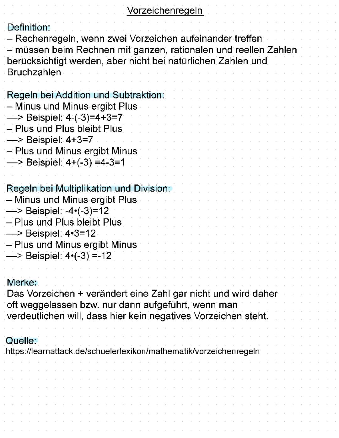 Vorzeichenregeln 